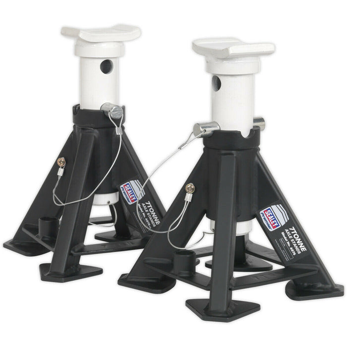 PAIR 7 Tonne Heavy Duty Axle Stands - 354mm Max Height - Pin & Chain Support Loops