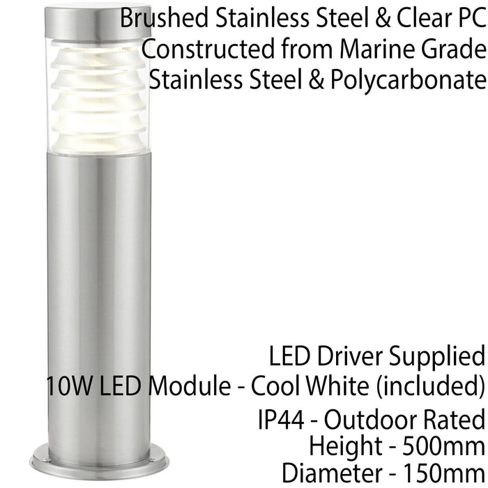 Outdoor Post Bollard Light Marine Steel 0.5m 10W LED Garden Driveway Path Lamp Loops