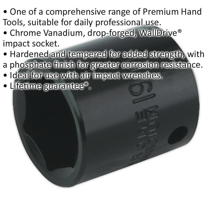19mm Forged Impact Socket - 3/8 Inch Sq Drive - Chrome-Vanadium Wrench Socket Loops