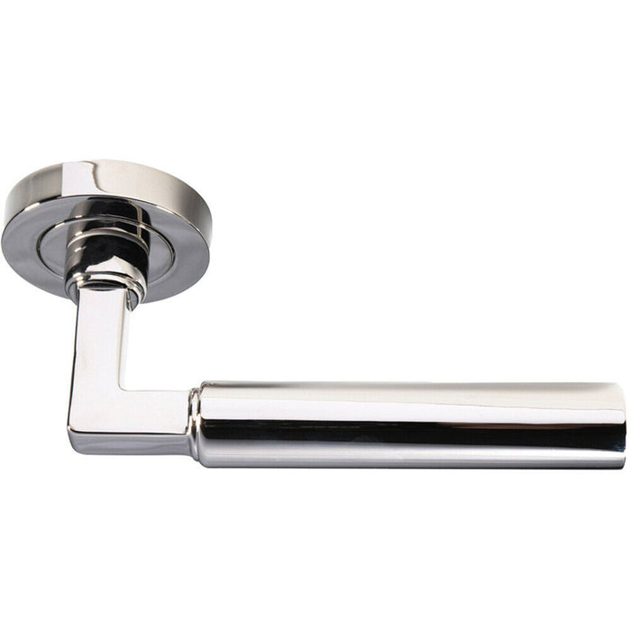 2x PAIR Straight Round Bar Handle on Round Rose Concealed Fix Polished Nickel Loops