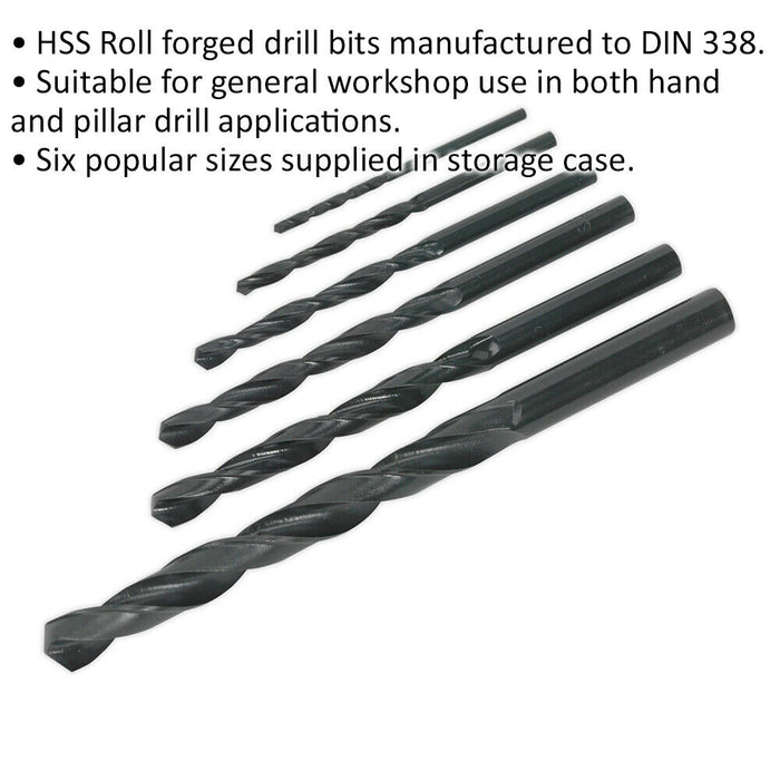 6 Piece Roll Forged HSS Drill Bit Set - 2mm to 8mm - Hand & Pillar Drills Loops