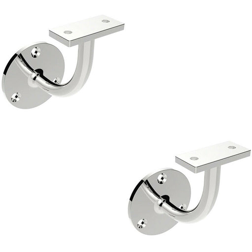 2x Handrail Bannister Bracket Wall Support 62mm Projection Polished Steel Loops