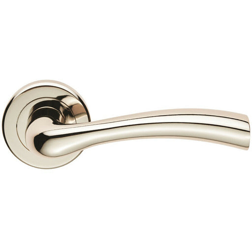 PAIR Curved Flowing Flared Handle Concealed Fix Round Rose Polished Nickel Loops