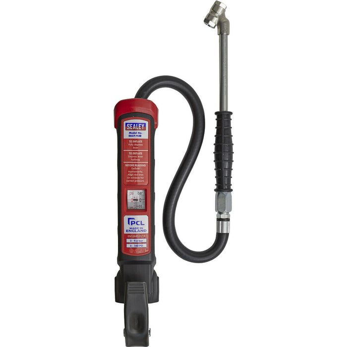 Anodised Tyre Inflator - Twin Push-On Connector - 240mm Long Reach Arm & Gauge Loops