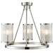 3 Light Chandelier Pendant Nickel Ribbed Glass Shade Hanging Ceiling Lamp Holder Loops