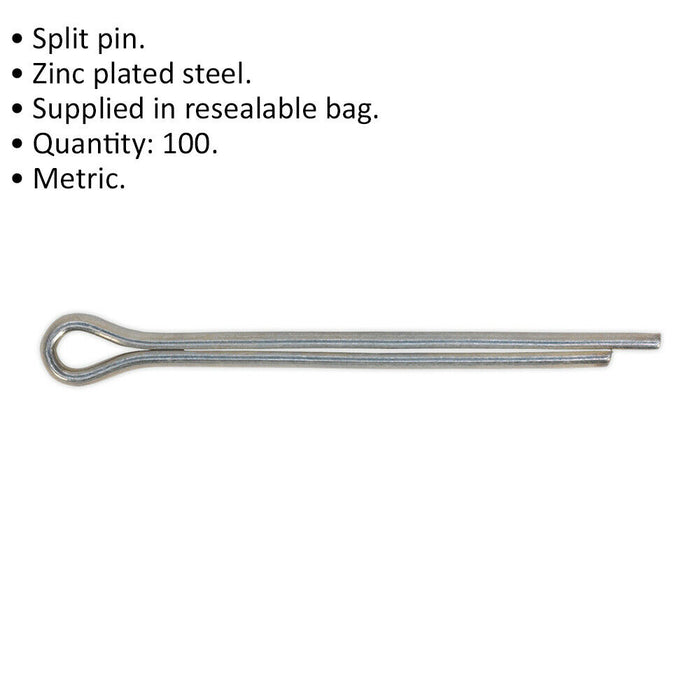 100x Split-Pins Pack - 4mm x 51mm Metric - Split Cotter Pin Zinc Plated Steel Loops