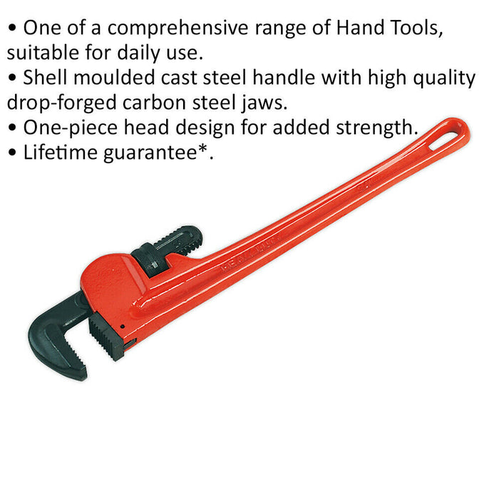 610mm Cast Steel Pipe Wrench - European Pattern - 13-75mm Carbon Steel Jaws Loops