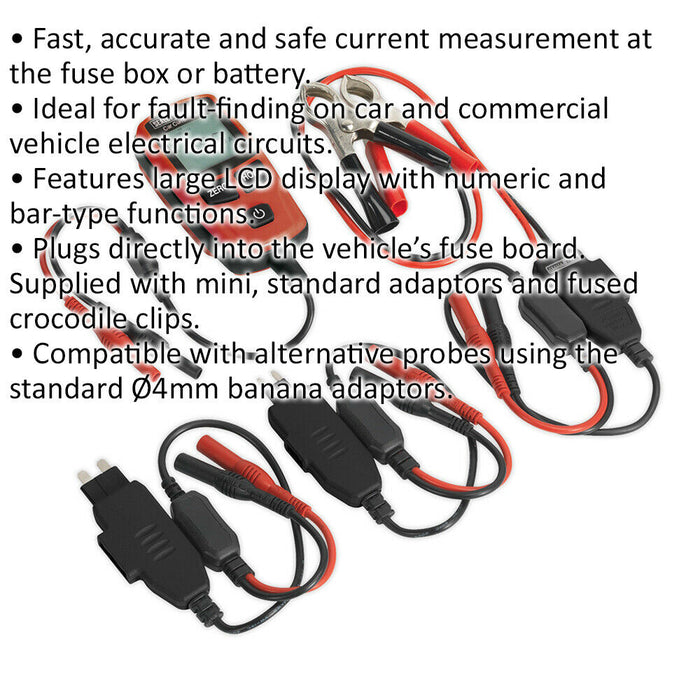 30A Automotive Current Tester - Mini & Standard Fuses - Fused Crocodile Clips Loops