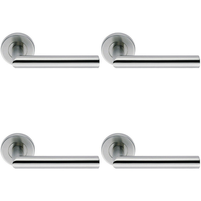 4x PAIR Mitred Round Bar Handle Ringed Design Conceled Fix Satin Steel Loops