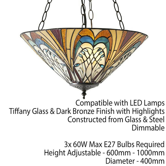 Tiffany Glass Hanging Ceiling Pendant Light Bronze Inverted Lamp Shade i00122 Loops