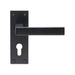 4x PAIR Straight Square Handle on Euro Lock Backplate 150 x 50mm Matt Black Loops
