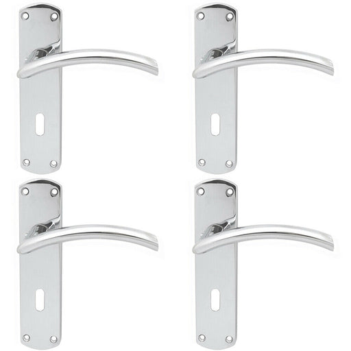 4x Arched Lever on Lock Backplate Door Handle 170 x 42mm Polished Chrome Loops