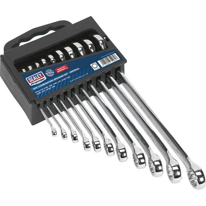 11pc Combination Hand Spanner Set - 1/4" to 7/8" Imperial 12 Point Socket Wrench Loops