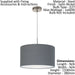 Ceiling Pendant Light & 2x Matching Wall Lights Satin Nickel Grey Fabric Shade Loops