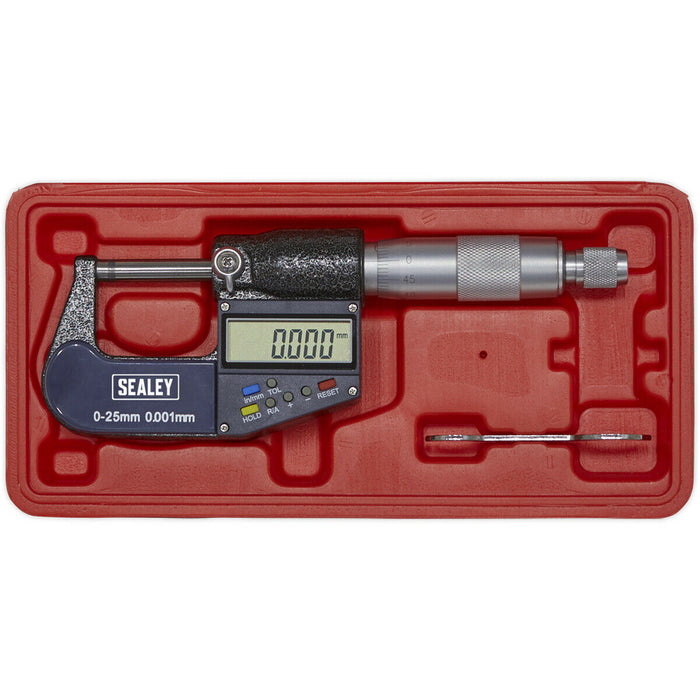 Digital External Micrometer - 0mm to 25mm - Adjustment Wrench - LCD Display Loops