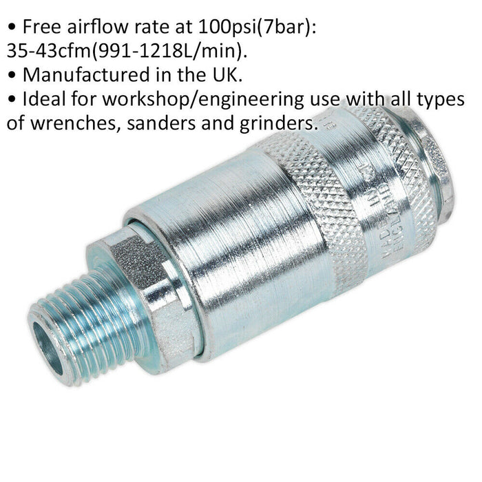 1/4 Inch BSPT Coupling Body - Male Thread - 100 psi Free Airflow Rate - Workshop Loops