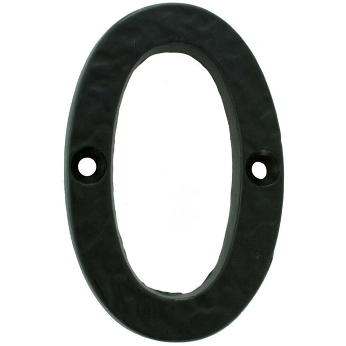 Black Antique Door Number 0 78mm Height 8mm Depth Iron Face Numeral Plaque Loops