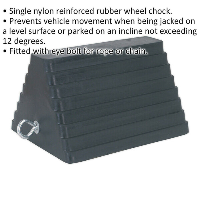 Heavy Duty Rubber Wheel Chock - 3.8kg - Nylon Reinforced - Eye Bolt for Chain Loops