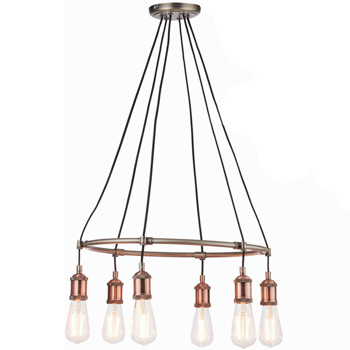 6 Lamp Ceiling Pendant & 2x Matching Wall Light Pack Tarnished Aged Copper Kit Loops