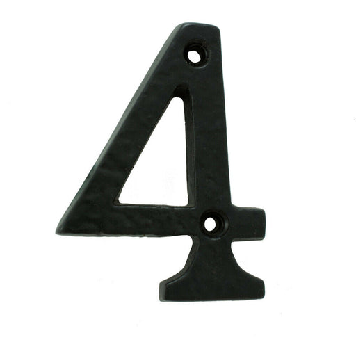 Black Antique Door Number 4 78mm Height 8mm Depth Iron Face Numeral Plaque Loops