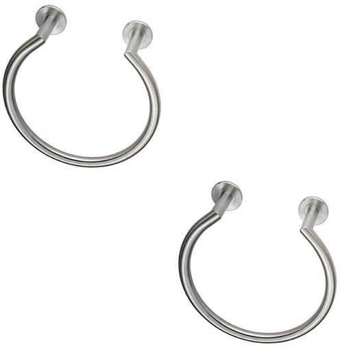 2x Round Bar Open Towel Ring Concealed Fix 90.5mm Proj Stainless Steel Loops