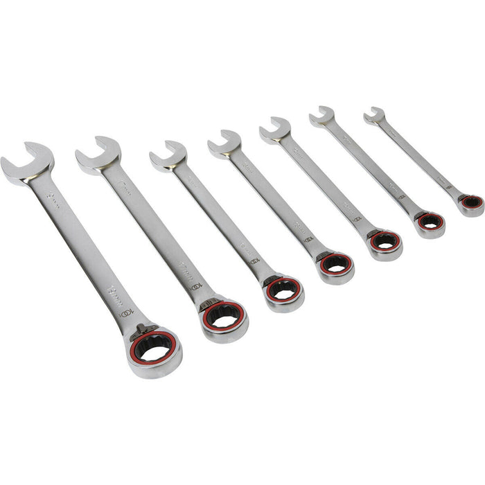 7pc Reversible Ratchet Combination Spanner Set - 12 Point Metric Moving Socket Loops