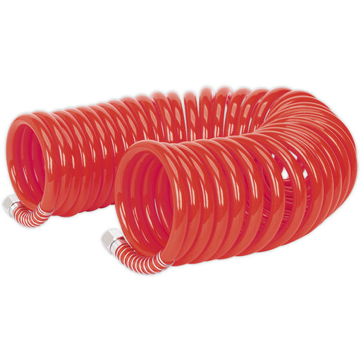 PU Coiled Air Hose with 1/4 Inch BSP Unions - 10 Metre Length - 8mm Bore Loops