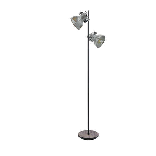 Standing Floor Lamp Light Black & Raw Steel Wood Base 2 x 40W E27 Bulb Loops