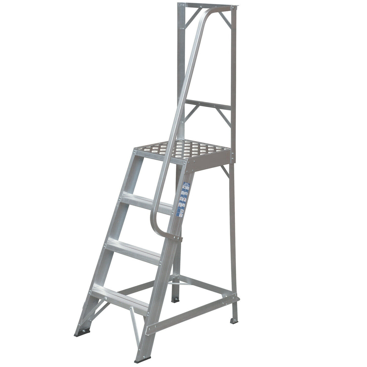 1m Heavy Duty Single Sided Fixed Step Ladders Handrail Platform Safety ...