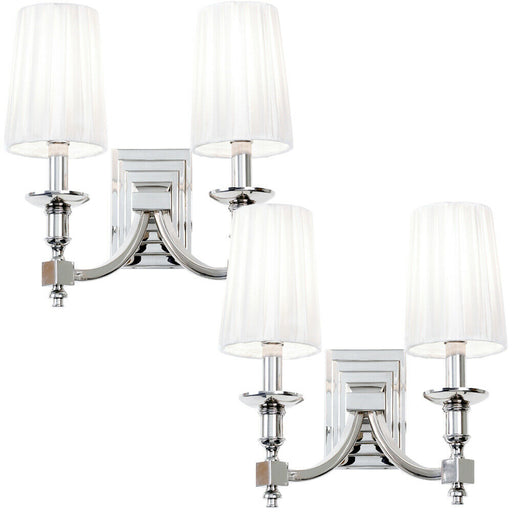 2 PACK Modern Twin Wall Light Nickel & White Pleated Shade Pretty Bedside Lamp Loops