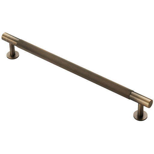 Knurled Bar Door Pull Handle - 274mm x 13mm - 224mm Centres - Antique Brass Loops