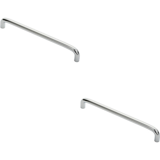 2x Round D Bar Cabinet Pull Handle 202 x 10mm 192mm Fixing Centres Chrome Loops