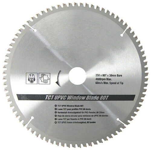 TCT UPVC Window Blade 80T 250mm x 30mm Includes 16mm 20mm 25mm Rings Loops