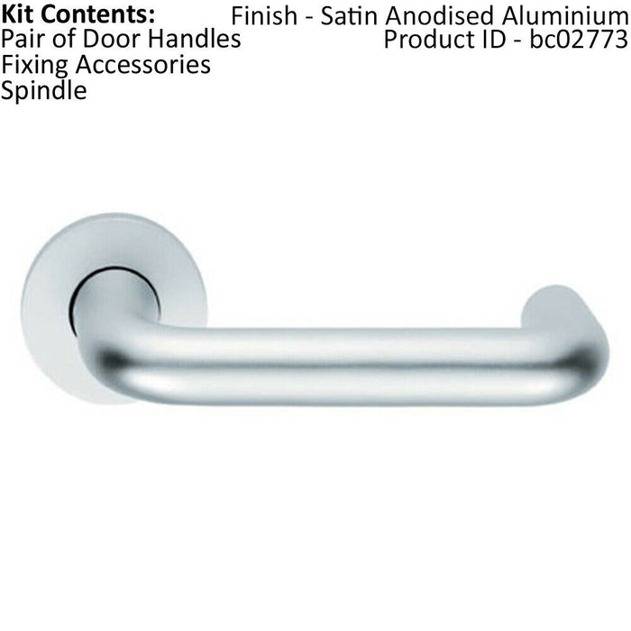 PAIR 19mm Round Bar Safety Lever on Round Rose DDA Compliant Satin Aluminium Loops