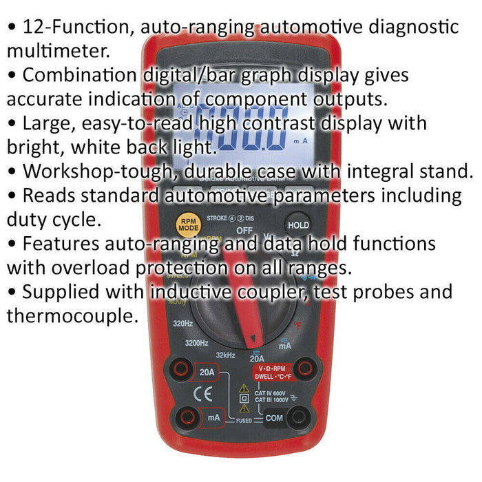 12 Function Digital Automotive Analyser - Inductive Coupler - LCD Display Loops