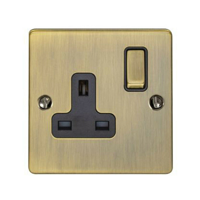 5 PACK 1 Gang Single UK Plug Socket ANTIQUE BRASS 13A Switched Power Outlet Loops