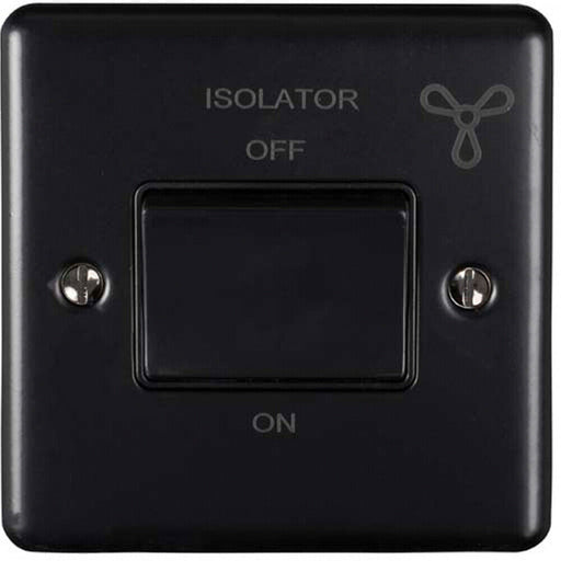 6A Extractor Fan Isolator Switch MATT BLACK & Black Trim 3 Pole Shower Loops