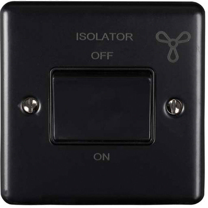 6A Extractor Fan Isolator Switch MATT BLACK & Black Trim 3 Pole Shower Loops