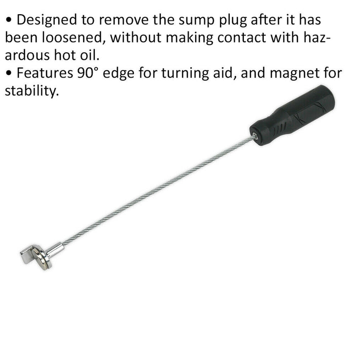 Safety Sump Plug Remover - Long Reach Tool - 90 Degree Edge - Magnetic Loops