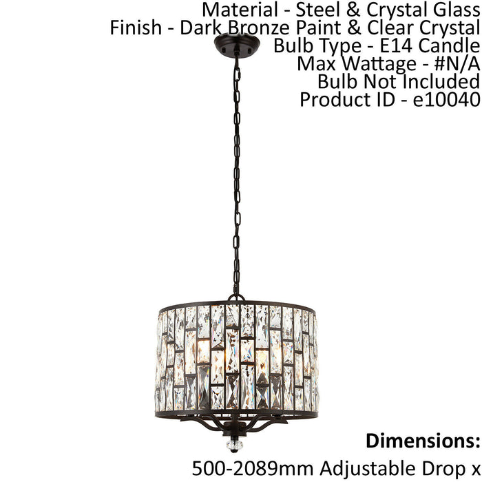 Ceiling Pendant Light Dark Bronze Paint & Clear Crystal 5 x 40W E14 Loops