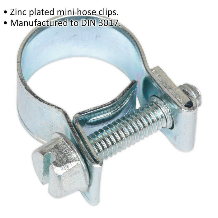 30 PACK Zinc Plated Mini Hose Clip - 12 to 14mm Diameter - Hose Pipe Clip Fixing Loops