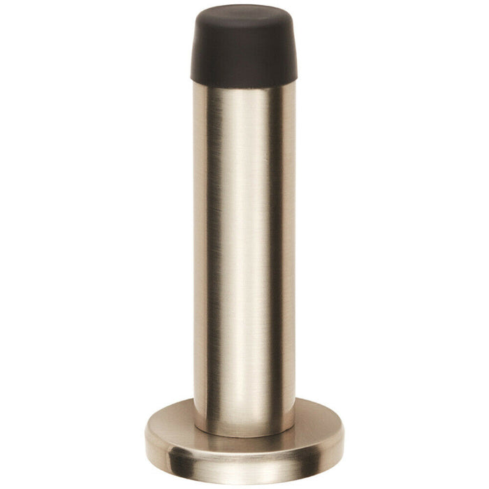 Rubber Tipped Doorstop Cylinder with Rose Wall Mounted 71mm Satin Nickel Loops
