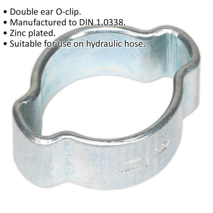 25 PACK Zinc Plated Double Ear O-Clip - 9mm to 11mm Diameter - Hose Pipe Fixing Loops