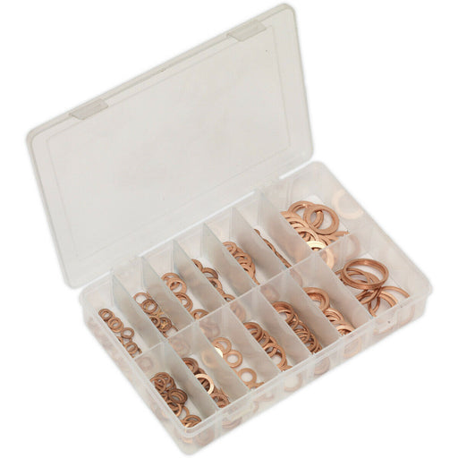 250 Piece Copper Sealing Washer Assortment - Metric - Partitioned Storage Box Loops