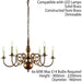 Luxury Hanging Ceiling Pendant Light Traditional 6 Lamp Solid Brass Chandelier Loops
