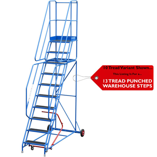 13 Tread Mobile Warehouse Stairs Punched Steps 4.25m EN131 7 BLUE Safety Ladder Loops