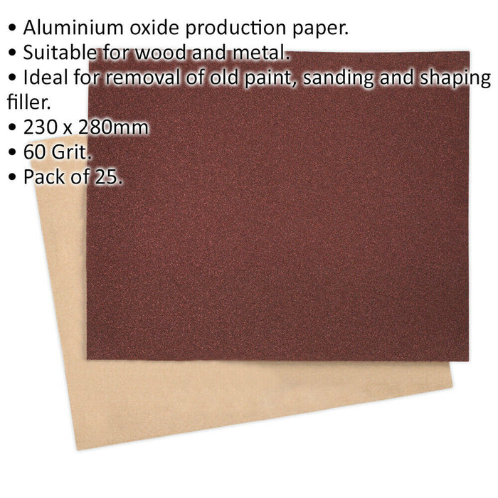 25 PACK Aluminium Oxide Production Paper - 230 x 280mm - 60 Grit Abrasive Paper Loops