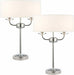 2 PACK Twin Light Table Lamp Bright Nickel & White Shade Crystal Trim Bedside Loops