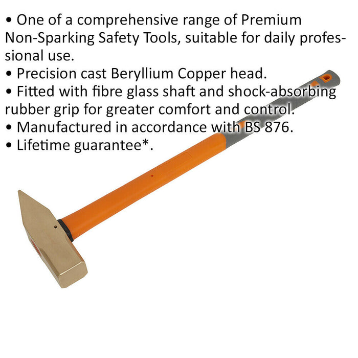 6.6lb Cross Pein Engineers Hammer - Non-Sparking - Fibre Glass Shaft - BS 876 Loops