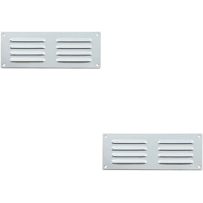 2x 242 x 89mm Hooded Louvre Airflow Vent Polished Chrome Internal Door Plate Loops